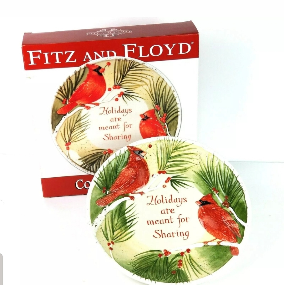 Fitz and Floyd Christmas Cardinal Cookie Platter